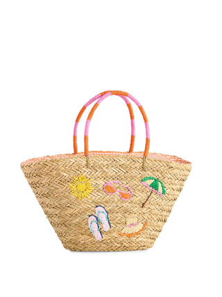 Shiraleah Cabana straw tote with embroidered beach icons