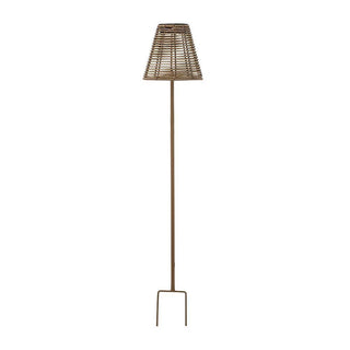 brown tapered rattan solar lantern with metal stake for garden lighting