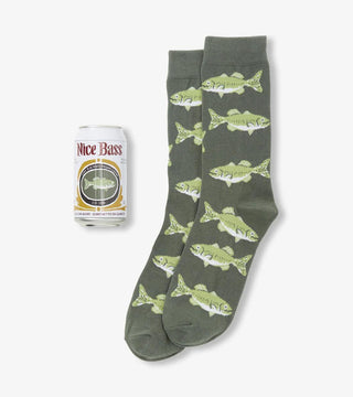Men’s beer can socks gift set with fun novelty sock designs including bears, fishing, camping, ducks and mushrooms.