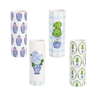 Topiary patterned ceramic flower vase for spring décor