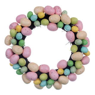 Pastel Easter Egg Wreath with multicolor eggs on grapevine base