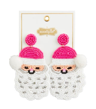 Pink Santa Clause Beaded Earrings