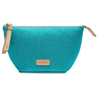 Consuela Lumi Medium Tool Kit glitter cosmetic pouch in turquoise with zipper closure
