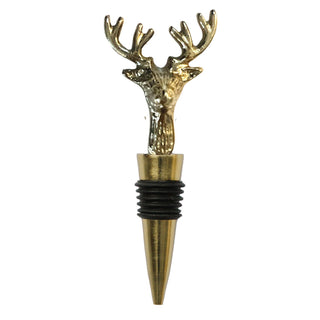 Gold deer wine stopper with antler design

Elegant gold-tone reindeer wine bottle stopper

Holiday barware deer wine stopper in metallic gold

Gold stag wine stopper with rubber seal

Decorative deer head wine bottle stopper for Christmas