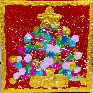 Twinkle Tree Art original 6x6 colorful Christmas tree painting