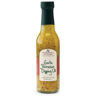 Stonewall Kitchen Garlic Parmesan Dipping Oil made with olive oil, garlic, Parmesan cheese, oregano, and basil for bread dipping and cooking.