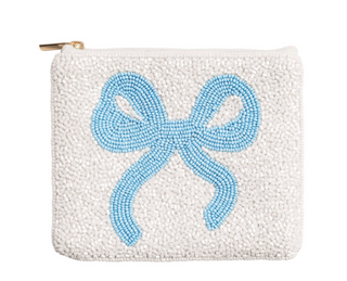 Hand beaded bow coin pouch with zipper and lined interior