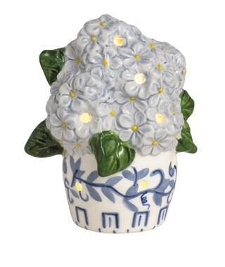 Hand-painted ceramic hydrangea light-up sitter with LED lights