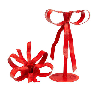 Red Ribbon Taper Candlesticks