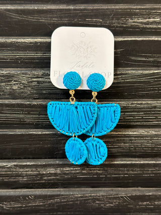 Blue Rafia Dangly Earrings