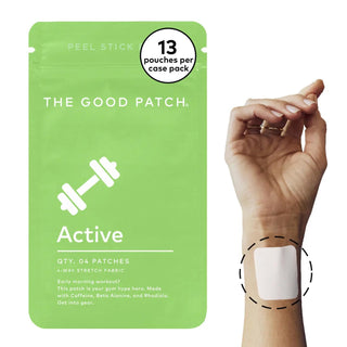Active wearable wellness patch applied to wrist for workout energy

Plant-powered active wellness patch with caffeine and rhodiola

Active dermal wellness patch for workouts and fitness routines

Wearable energy patch designed for early morning workouts