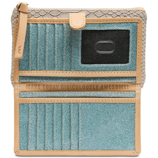 “Consuela Thunderbird Slim Wallet in embossed snake print”

“Thunderbird Consuela wallet with snake texture and leather trim”

“Consuela Thunderbird wallet with glitter interior and card slots”

“Interior of Consuela Thunderbird Slim Wallet with ID window and 12 card slots”

“Consuela Thunderbird wallet made in Mexico with snap closure”