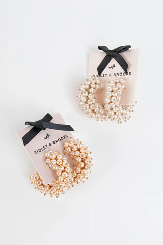 Gold-plated hoop earrings with clusters of faux pearls and gold bead accents

Statement pearl hoop earrings with gold-plated brass posts

Talulah Hoop Earrings featuring faux pearls and gold detailing