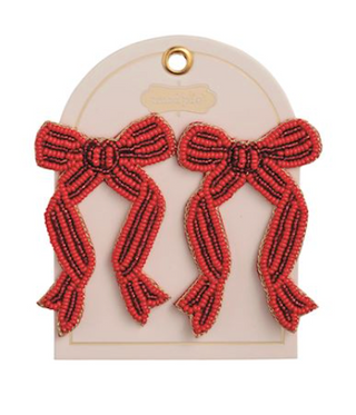 Holiday Beaded Earrings featuring festive Christmas designs including trees, holly, bows, candy canes, and colorful beaded details with hypoallergenic posts.