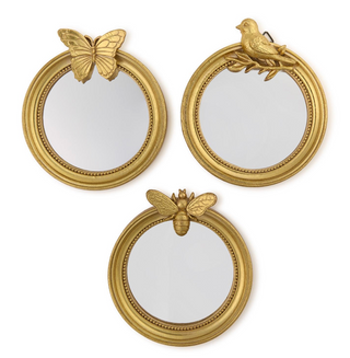 Gold bird round mirror tray wall decor or vanity jewelry holder