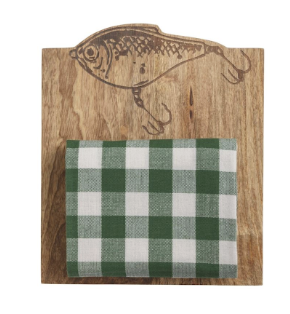 Engraved mango wood fish serving board with cotton towel