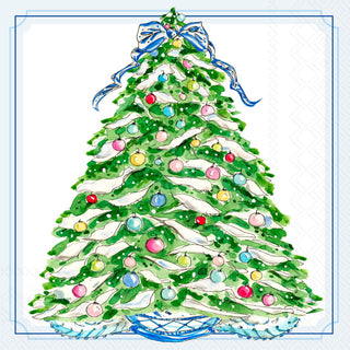 Boxwood Christmas tree cocktail napkin with ornaments

Holiday cocktail napkin with decorated Christmas tree design

Festive boxwood ornaments napkin with colorful baubles