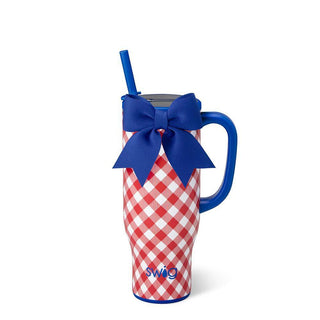 Swig Patriotic Picnic tumblers with red gingham print and blue bow lid