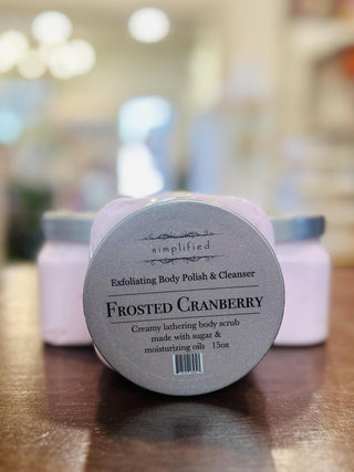 Simplified Frosted Cranberry 5-piece bath and body gift set

Simplified Frosted Cranberry lotion and hand soap set

Frosted Cranberry candle and body care products by Simplified

Simplified Frosted Cranberry body polish, wash, and lotion

Holiday Frosted Cranberry scented body care collection