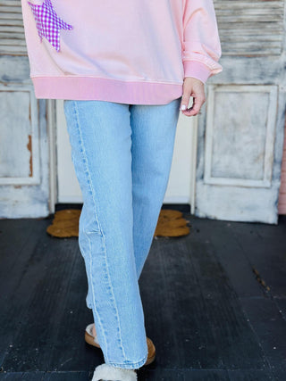 Godlike high rise light wash crop barrel jeans with seam detail

High rise cropped barrel jeans in light wash comfort stretch denim

Light wash barrel jeans featuring seam detail and finished hem

Model wearing Godlike high rise crop barrel jeans in light wash denim

Cropped light wash barrel leg jeans with high waist and seam detailing