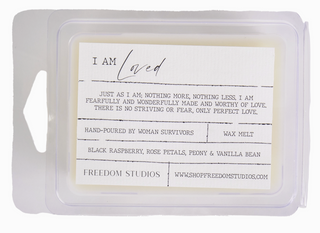 Freedom Studios Wax Melts with mandarin, bergamot, jasmine, and white tea

Hand-poured soy blend wax melts made by survivors

Freedom Studios 2oz wax melt with uplifting citrus and floral notes

Soy blend wax melts in clean packaging by Freedom Studios