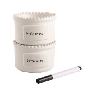 Personalize ramekin set with ceramic tags and marker