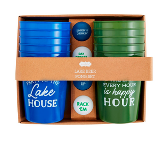 Lake Beer Pong Set with 12 plastic party cups and ping pong balls