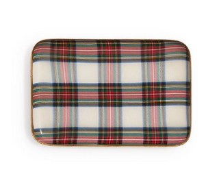 Tartan Decorative Metal Trays in navy, red, white, and green plaid