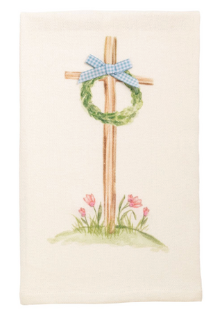 Easter cross woven cotton hand towel with grosgrain bow