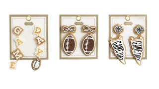 Tailgate Earrings featuring acrylic football, game day, and cheer-themed designs with hypoallergenic posts.