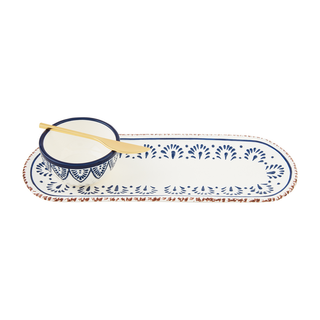 Blue Floral Dip And Tray Set