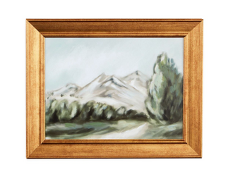 Framed canvas landscape art with pastoral countryside scene