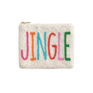 White beaded holiday pouch with colorful "JINGLE" design

Hand-beaded zip pouch with multicolor festive lettering

