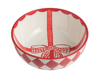 Hand-painted ceramic Red Check Bow Bowl featuring a classic red checkered pattern with a festive red bow interior design.