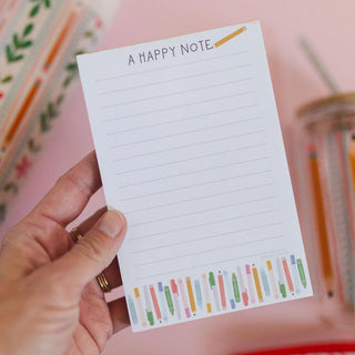 Happy Note Teacher 4x6 lined notepad featuring a pencil-themed border, perfect for teacher notes, reminders, and everyday stationery.