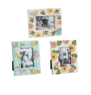 Velvet floral bead picture frame with 2.75x4 photo