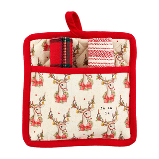 Reindeer Pot Holder Towel Set