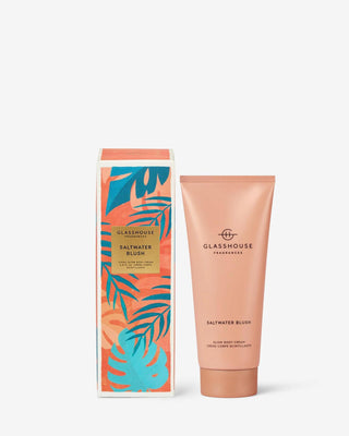 Glasshouse Saltwater Blush Glow Body Cream with tropical-inspired packaging