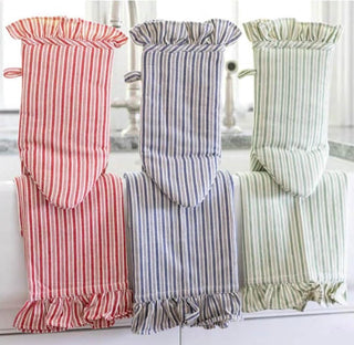 Stripe Oven Mitt and Tea Towel Set with red blue and green striped kitchen linens