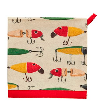 Retreat fishing cotton hand towel with fish pattern and hanging loop