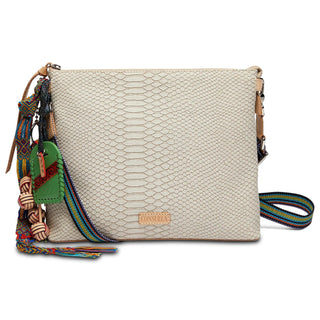 “Consuela Marilynn Midtown Crossbody with embossed snake print exterior”

“Cream snake print Consuela crossbody bag with colorful woven strap”

“Consuela Marilynn crossbody featuring hand-painted tag and leather tassel”

“Interior view of Consuela Marilynn Crossbody with teal lining and card slots”

“Embossed snake print crossbody with detachable rainbow strap by Consuela”