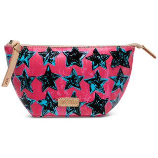 “Consuela Presley Medium Tool Kit with pink and blue star print exterior”

“Presley Consuela cosmetic bag with star design and leather zipper pull”

“Pink Consuela pouch with blue star pattern and vinyl interior”

“Consuela Presley Tool Kit cosmetic case made in Mexico”

“Medium Presley Consuela bag with natural leather logo patch”
