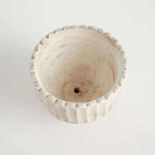 Vinson footed pot in rustic sand finish with scalloped rim