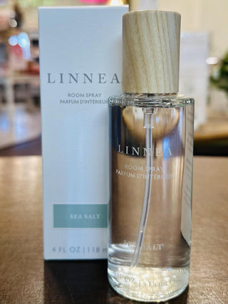 Linnea Sea Salt room spray in glass bottle with natural wood cap