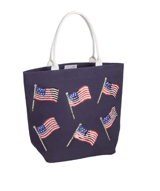Americana sparkle tote bag with sequin bows and cotton webbing handles