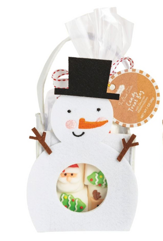 "Snowman felt treat bag with gourmet holiday marshmallows"

"Christmas marshmallow gift set with Santa and tree designs"

"Assorted marshmallow treats in snowman-themed felt bag"

"Holiday marshmallow set with festive snowman packaging"


