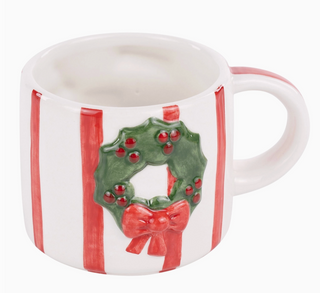 White Merry & Bright Wreath Mug with red stripes and holly accent

Holiday ceramic mug with embossed “Merry & Bright” text and holly design

Festive red-striped Christmas mug with raised lettering and wreath detail

Hand-painted Merry & Bright ceramic mug with holly berry decoration