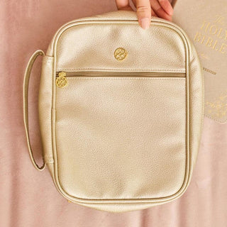 Elegant Bible carrying case with textured material and gold accents