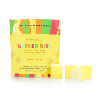 Spongellé Juicy Orange PediPOP Buffer Bits with yellow mini exfoliating sponges