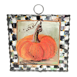 Mini Art Orange Pumpkin with Checkered Border Round Top